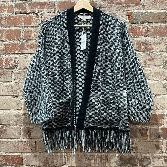 NEW LOFT Knit Fringe Open Front Cardigan Size Small - Picture 4 of 9